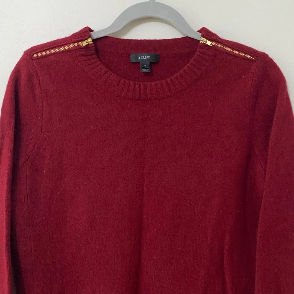 J. Crew Wool Burgundy Gold Zipper Knit Long Sleeve Sweater